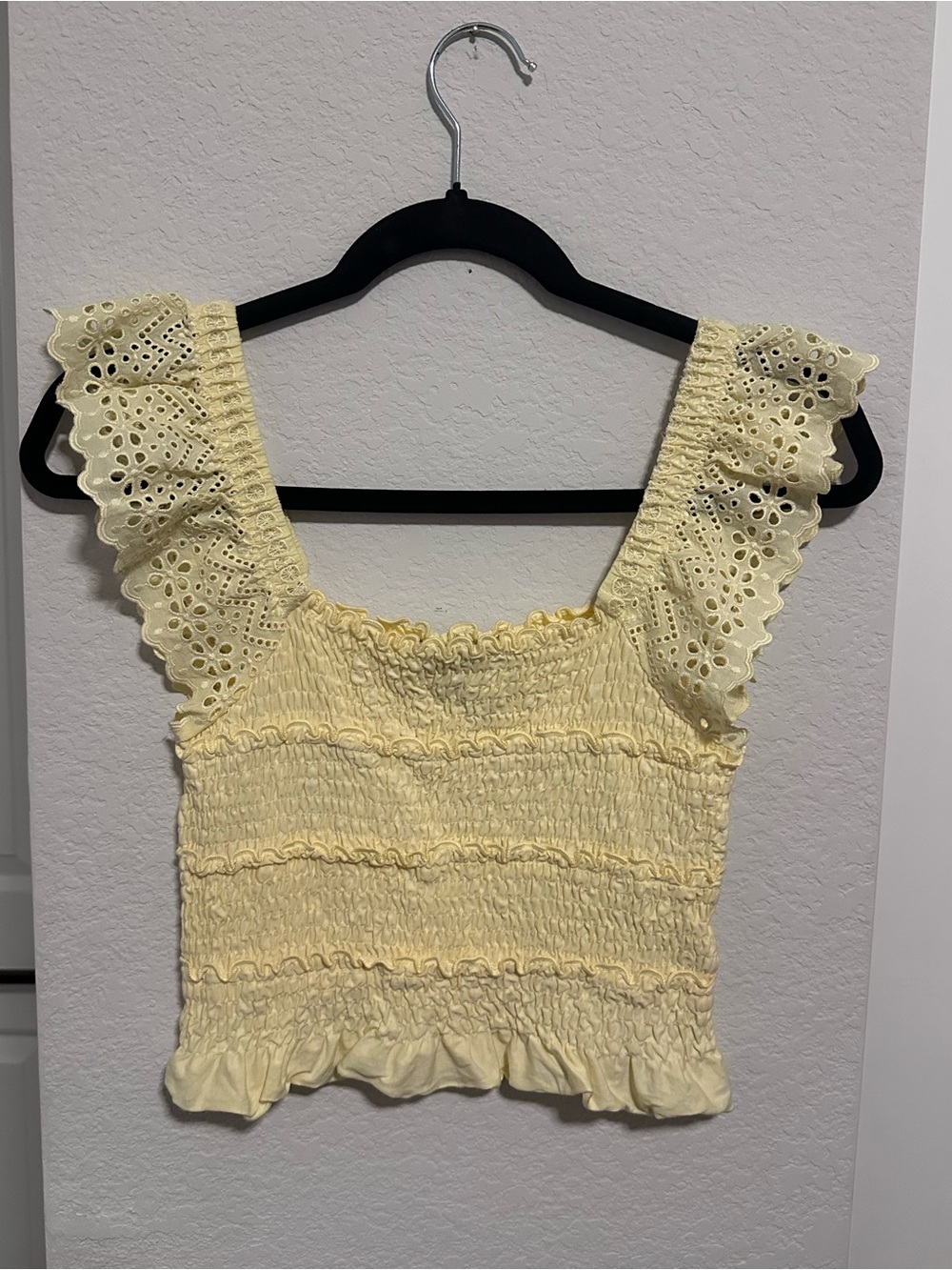 Topshop Yellow Smocked Ruffle Strap Crop Tank US 8 NWOT